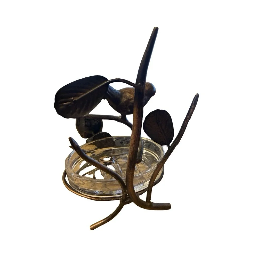 Decorative Distressed Metal Bird In Nest Soap Dish Holder / Bowl